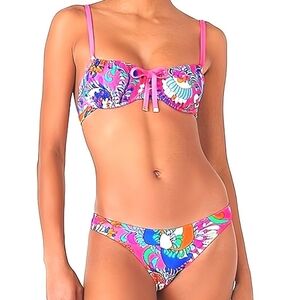 Kate Spade New York Printed Cinch Front Balconette Top Bikini Bottom Swimsuit S